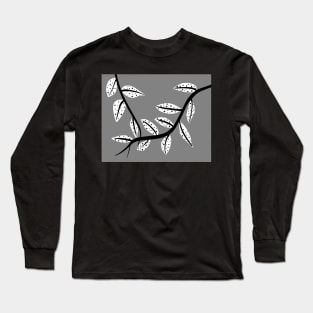 Abstract Leaf Art Black And White On Gray Long Sleeve T-Shirt